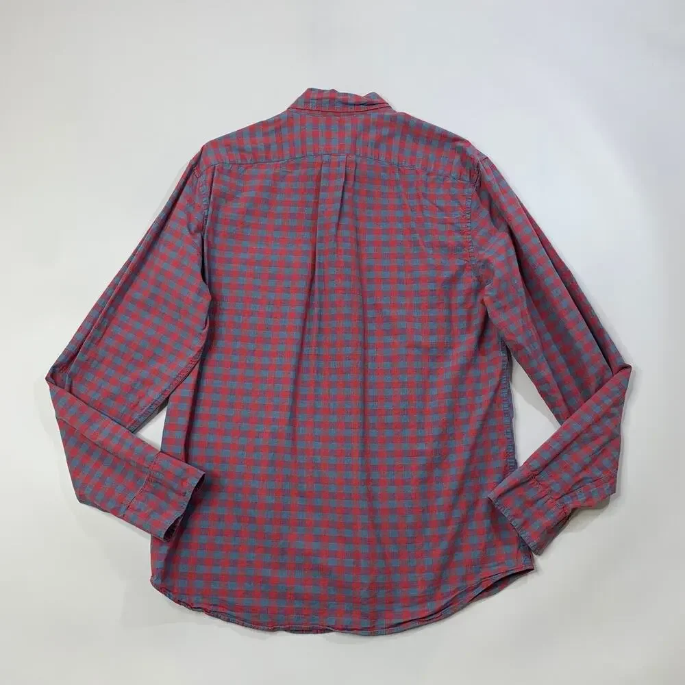 J Crew Shirt Mens M Medium Red Blue Secret Wash Classic Stretch Gingham Check